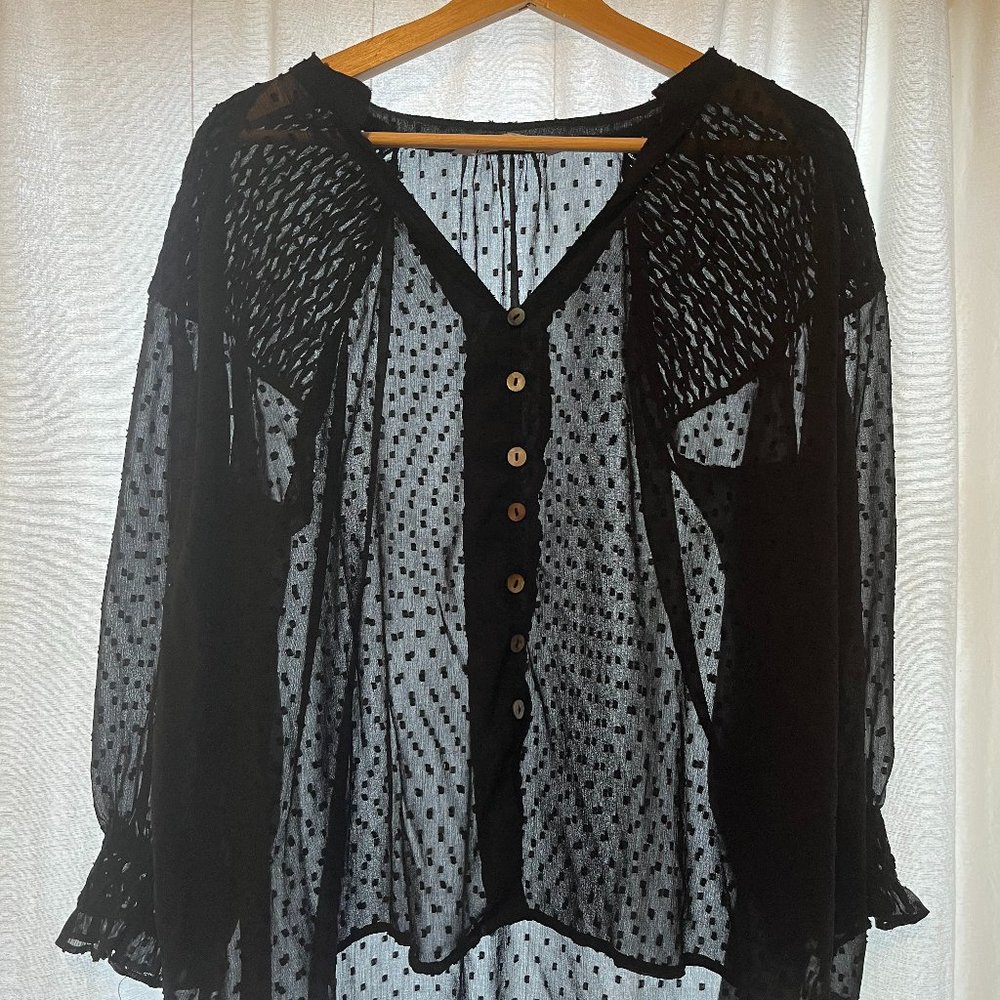 Zara dotted mesh, sheer blouse with detailing size M, EUC!
